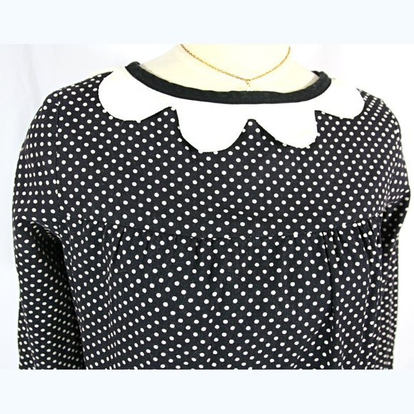 Vintage Dune Deck Polka Dot Back Button Scallop Babydoll Top 1960s Maternity M L - Picture 2 of 8